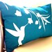 SALE-Teal Hummingbird with Eucalyptus Rectangle Pillow
