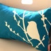 Teal Bird on Cherry Blossom Pillow