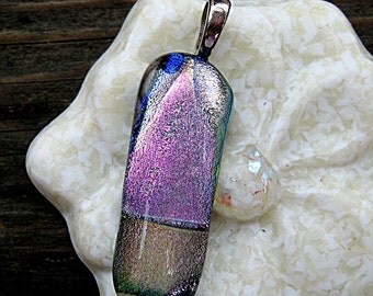 Dichroic Fused Glass Pendant - Pink and Brown Dichroic Fused Glass Pendant