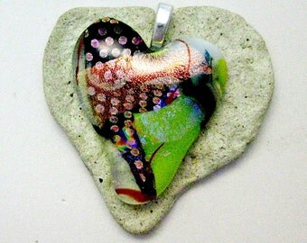 Fused Dichroic Glass Pendant - Heart Pendant