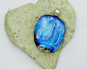 Dichroic Fused Glass Pendant - Golden Butterfly Pendant
