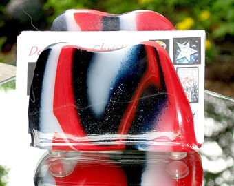 Fused Glass Business Card Holder - Red White and Blue Napkin Holder - Sponge Holder - Cell Phone Holder