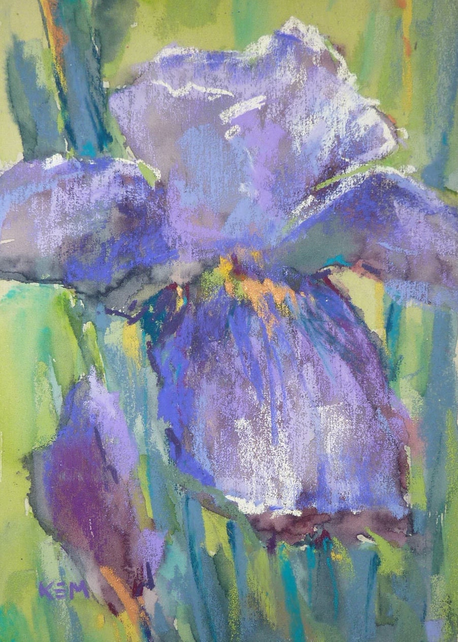 Iris Purple Flower 5x7 Original Pastel Painting Karen