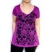 Magenta Purple Deep V Neck Tee with El Dia de los Muertos Screenprint Small