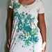 SALE - Reconstructed Natural Color Tee into Tunic with green Birds - M