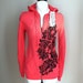Hand Dyed Coral and Hot Pink Hooded Sweatshirt with Flowers Print OOAK - Large