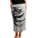 Gray Mid Length Soft Skirt with Feathers Screen Print - Large