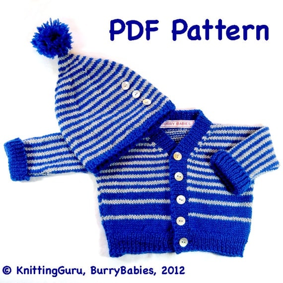DiY Knit Pattern Striped Baby Sweater and Hat: Easy Knitting