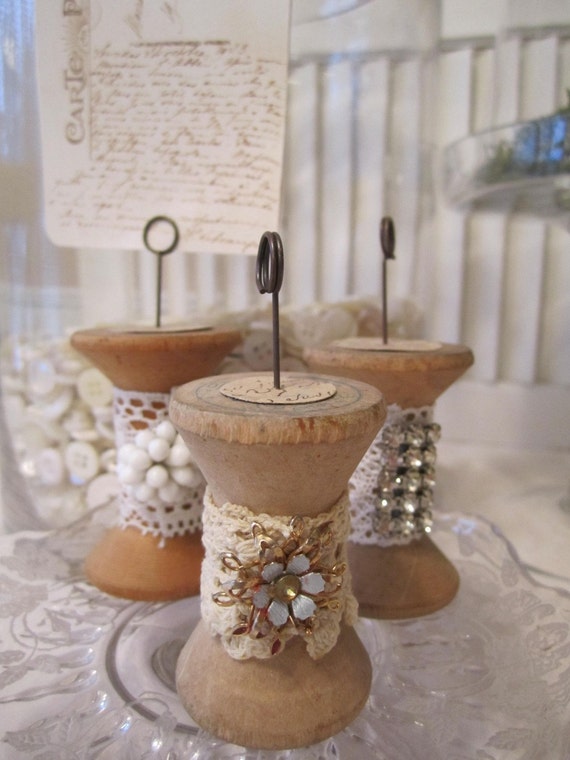 Vintage Wood Spool Note Holders
