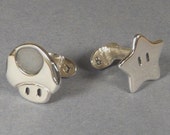 Cufflinks - Sterling Silver Super Mario star and Mushroom