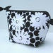 Super Sale---Flat Bottom Padded and zippered Cosmetic Bag Black and White Polka Dot and Daisy Floral