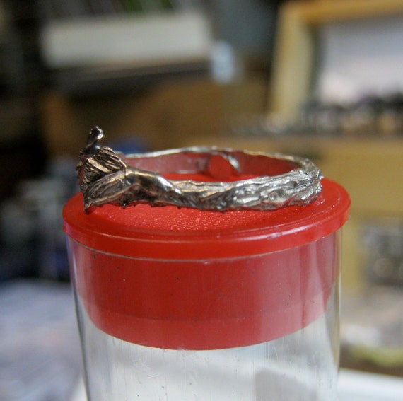 14k gold lost wax cast leaf twig engagement ring by phbeads