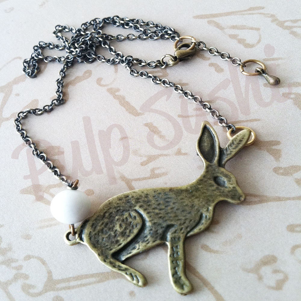 Bunny Rabbit Necklace Antique Brass Necklace Some Bunny