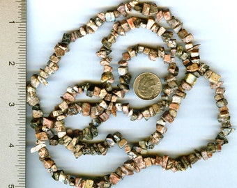 Earthy Genuine Leopardskin Jasper Chip Beads Full 34"