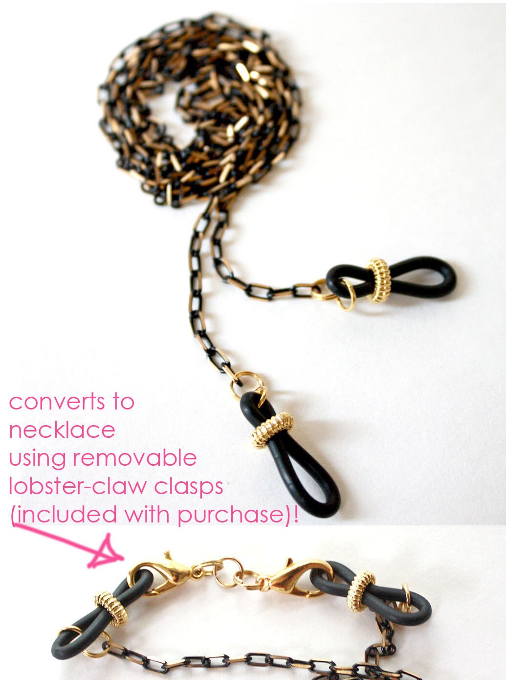 Eye glasses chain leash // gold & black // Golden Girls