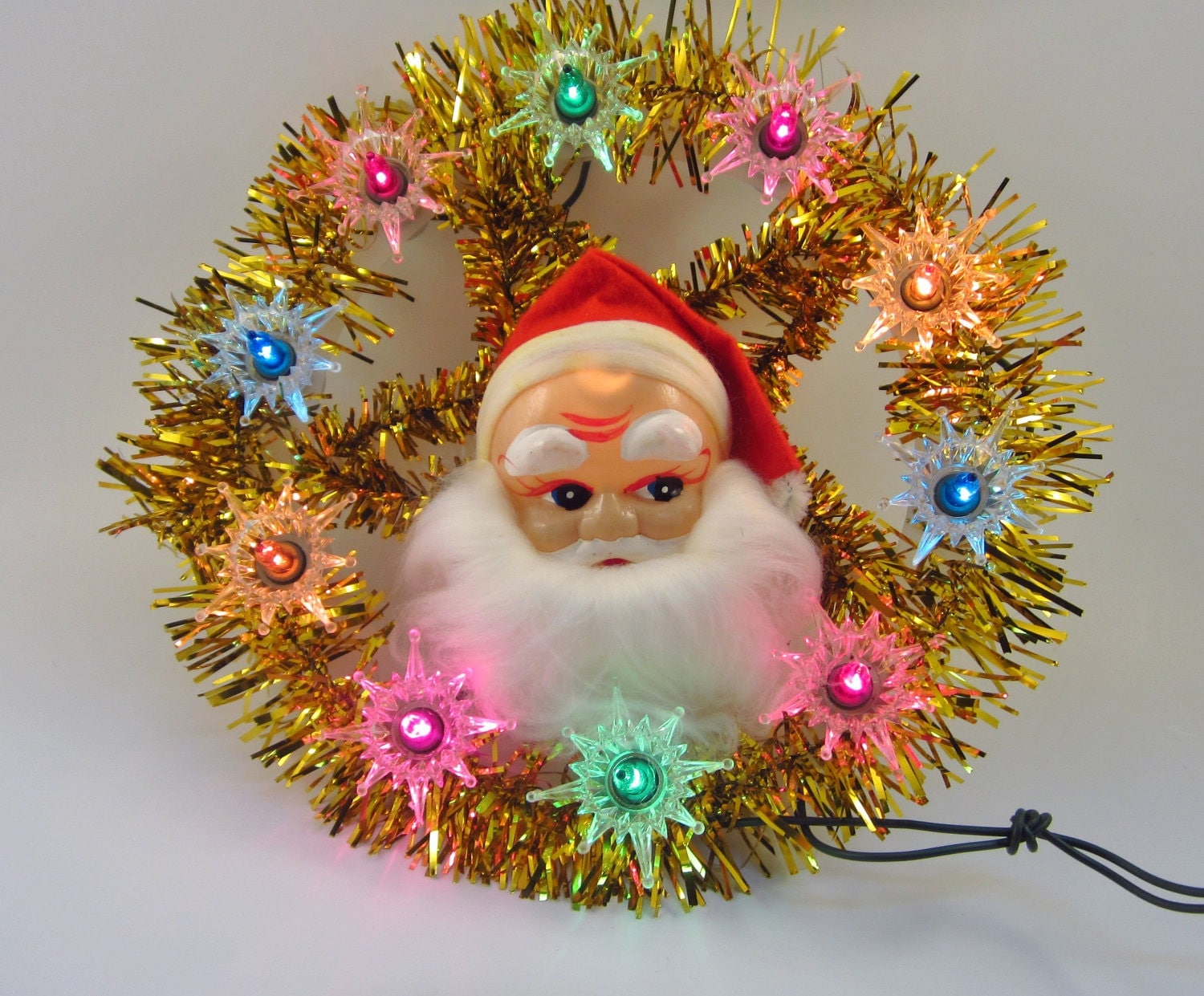 Vintage Santa Lighted Tree Topper Retro Christmas Tree
