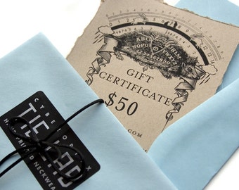 50 dollar gift certificate, Gift card for Cyberoptix neckties or scarves.