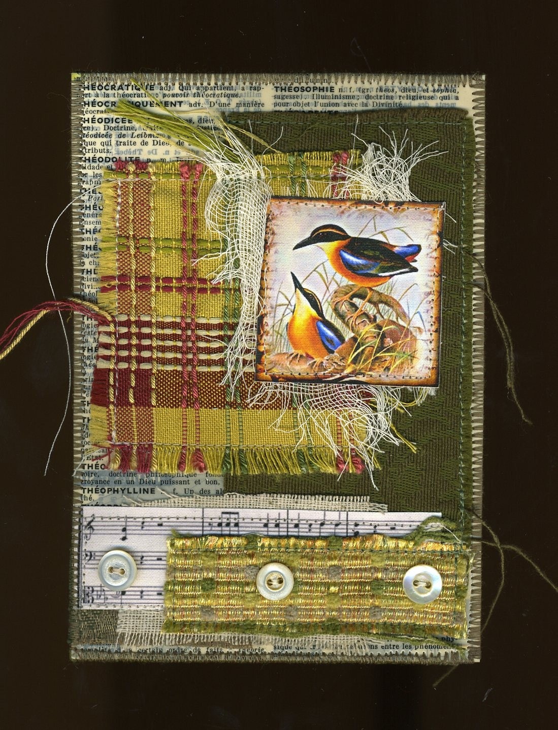 Mixed media fabric collage collectible by twocooltexans on Etsy