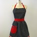 The CHLOE Vintage Inspired Black and White Polka Dot with Red Full Apron