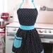 Retro Apron Black and White Polka Dot with Aqua CHLOE