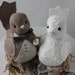 Wedding Cake topper Love Birds Taupe and Ivory Linen Lace Ready to Ship
