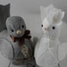 Wedding Cake topper Love Birds Dark Grey Tweed and Ivory Linen Lace Ready to Ship