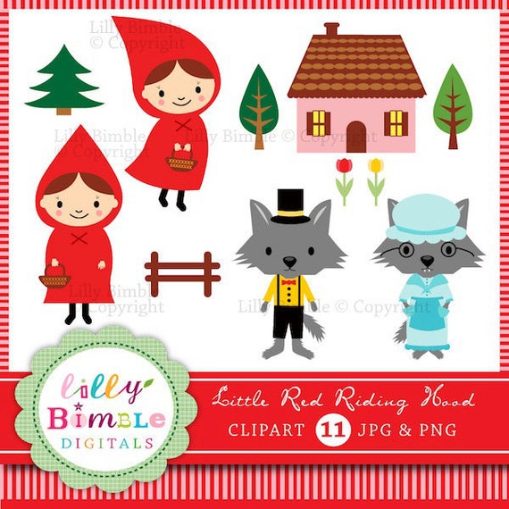 40% off Little Red Riding Hood clipart with wolf by LillyBimble