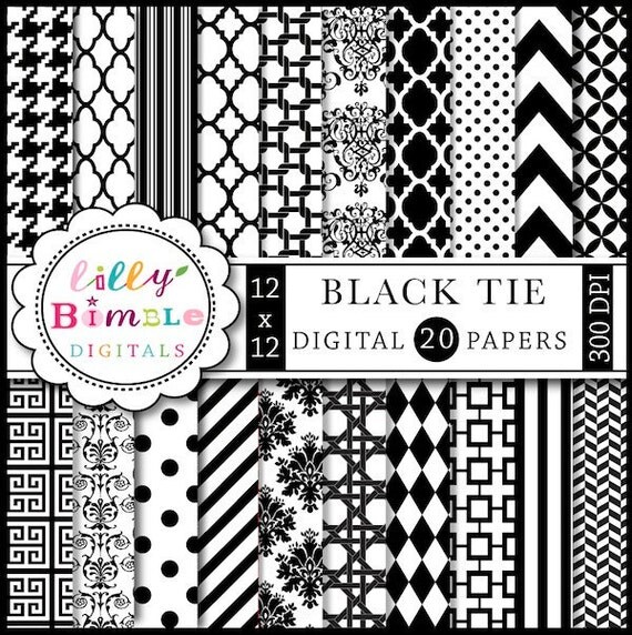 INSTANT DOWNLOAD Black Tie Digital Scrapbook Papers for cards, design and crafts Commercial Use Included Il_570xn