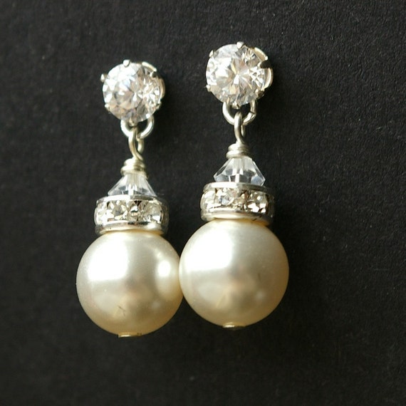 Modern Vintage Pearl Bridal Earrings STERLING SILVER by luxedeluxe
