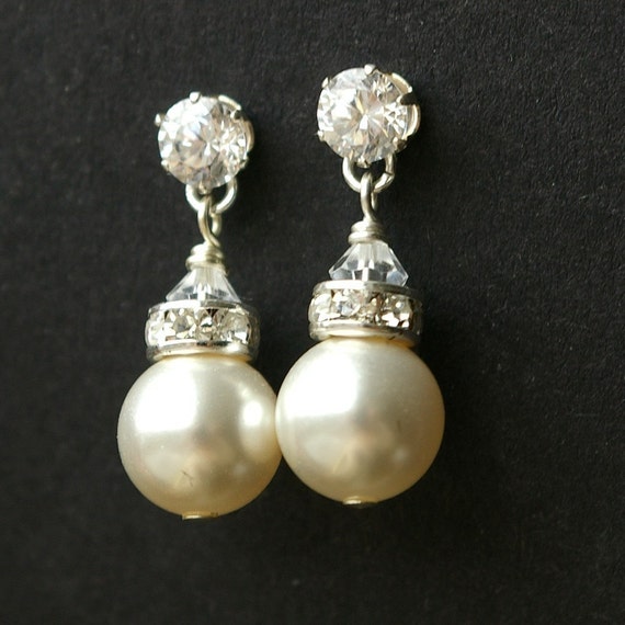 Modern Vintage Pearl Bridal Earrings STERLING SILVER Wedding