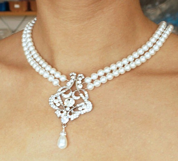 Vintage Wedding Necklace Art Deco Bridal Necklace Pearl