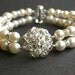 Vintage Inspired Bridal Wedding Bracelet, Ivory White Pearl Wedding Bracelet, Rhinestone Flower Bridal Wedding Jewelry, Abigail