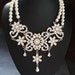 Statement Wedding Necklace, Rhinestone Bridal Necklace, Bib Collar Necklace, Pearl Wedding Jewelry, Vintage Style Wedding Jewelry, ARABELLA