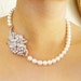 Pearl Necklace, Bridal Jewelry, Crystal Wedding Necklace, Vintage Wedding Jewelry, Ivory White Swarovski Pearl Necklace, LIANE