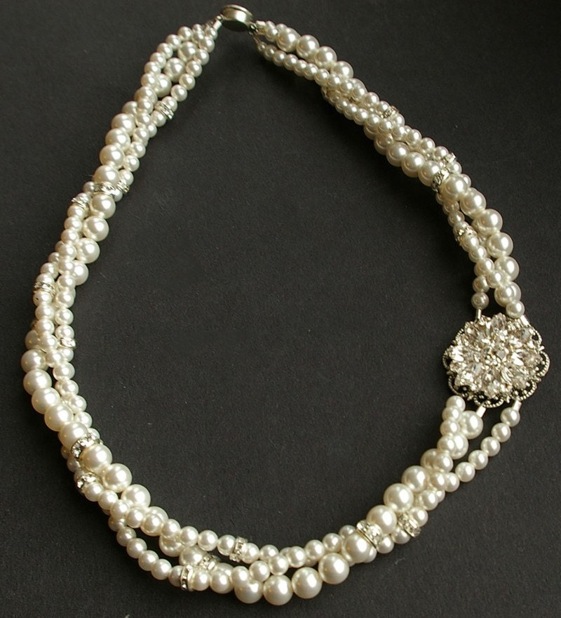 Vintage Bridal Necklace Twisted Pearl Wedding by luxedeluxe