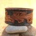 Brown and Black Tooled Leather Wrist Belt - Upcycled - Small