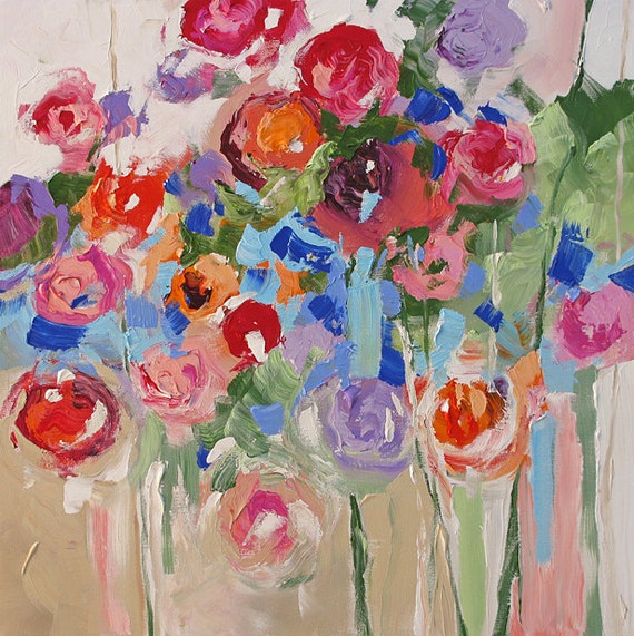 Original Abstract Painting Floral Art 24x24 Gifts Of Spring