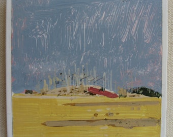 Fridge Magnet, Original Landscape Painting, Spring Hillock