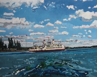 Toward Kingston Harbor, Larger Original Landscape Painting on Paper, Stooshinoff