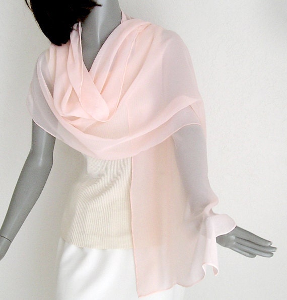 light peach pink shawl wrap pure silk chiffon stole dyed by light peach shawl