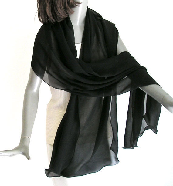 Black Large Shawl Wrap Plus Size Sheer Silk Chiffon 10mm