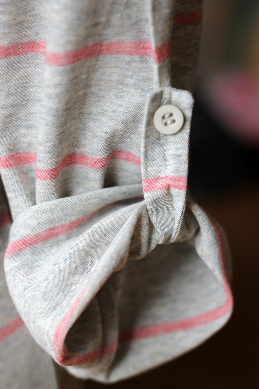 Pink Stripe Boat Neck Tshirt Applique Leaves Medium