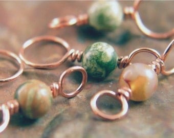 RAINFOREST - Knitting Stitch Markers, Copper and Rhyolite - Set of 4 Dual Duty