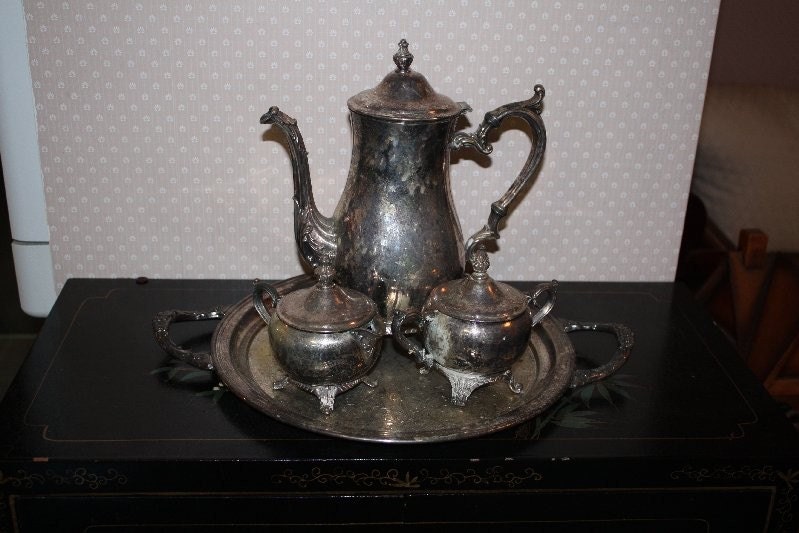 Wm+Rogers+800 Wm Rogers 800 Silver Coffee Tea Set Creamer Sugar Tray by Recy