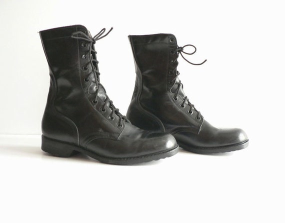 Men's Black Leather Lace-Up Boots Size 9 W