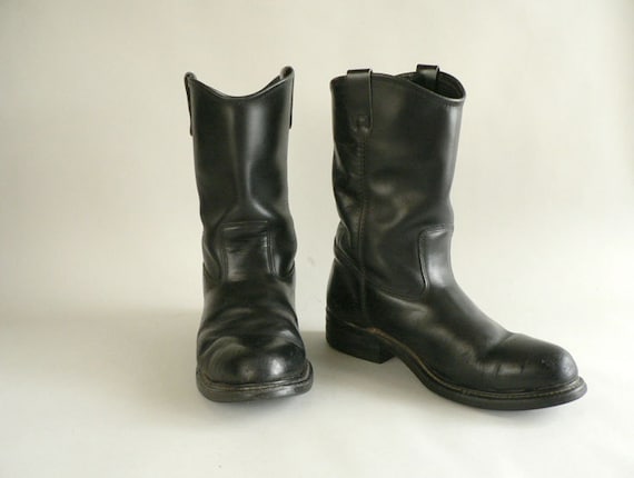 Men's Black Leather Boots Size 9D Pull-On Boots