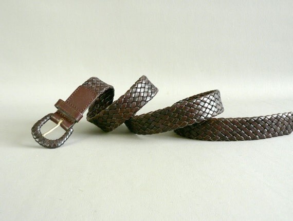 Women&#39;s Vintage Brown Braided Leather Belt Size Large by Etsplace