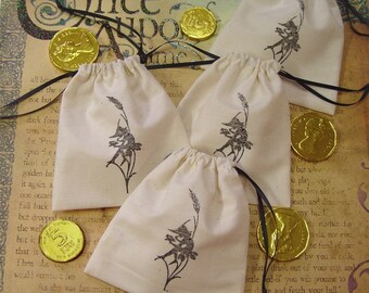 4 Favor Gift Muslin Bags Handstamped Drawstring craft Bags