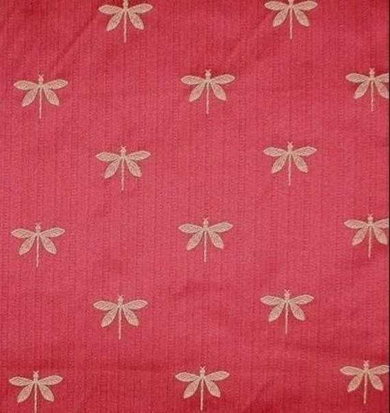Red Dragonfly Fabric Brick Dragonflies Pale Yellow 1 yard 57