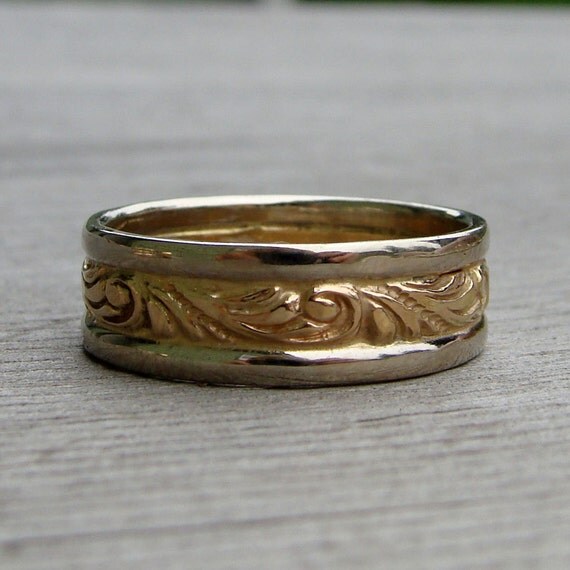 Recycled 14k Yellow Gold and Recycled 14k White Wedding Band